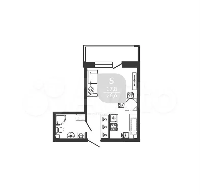 Квартира-студия, 26,6 м, 1/24 эт. - Фото 1