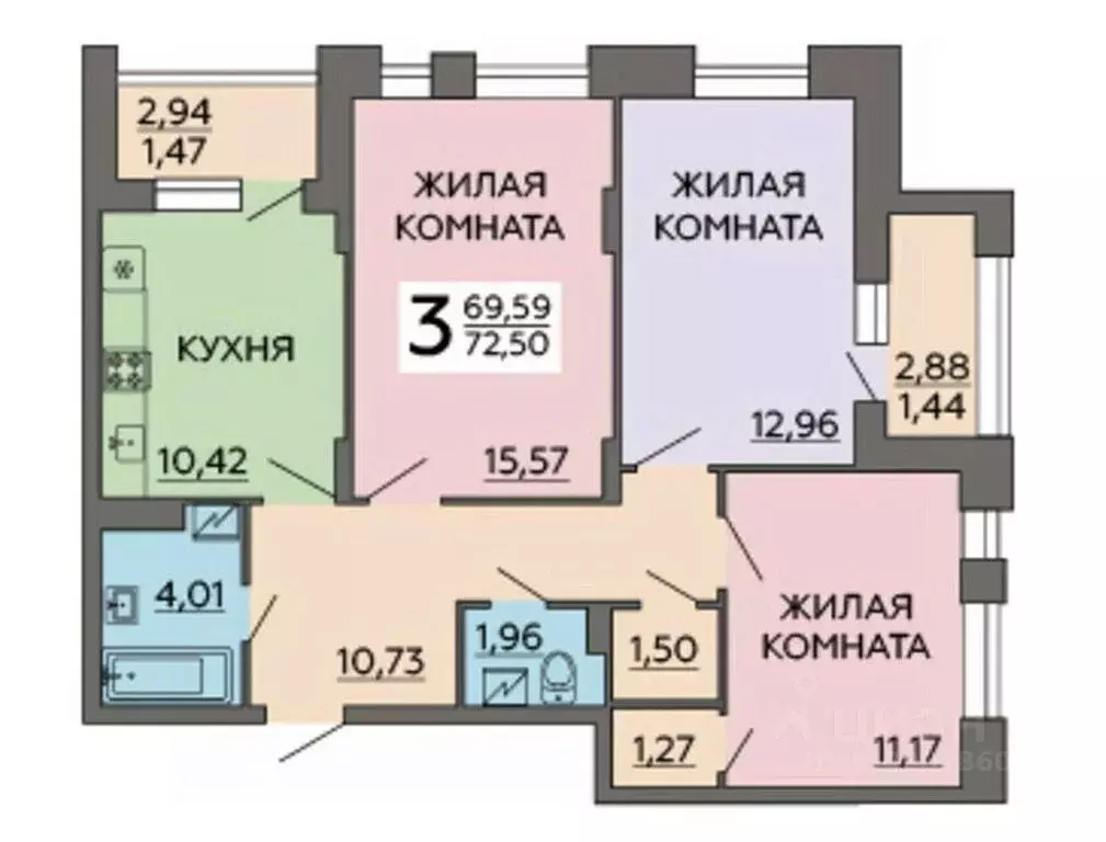 3-к кв. Воронежская область, Воронеж ул. Славы, 7 (72.5 м) - Фото 0