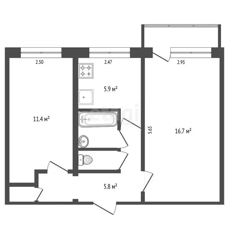 2-комнатная квартира: Вологда, Костромская улица, 4Б (44 м) - Фото 0