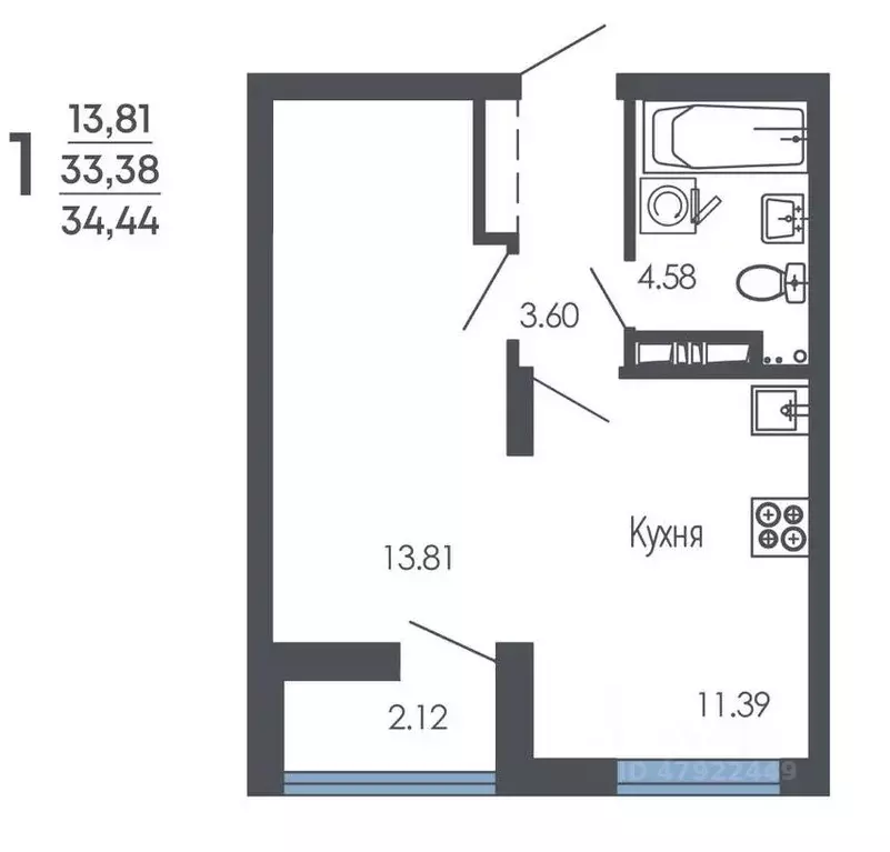 1-к кв. Воронежская область, Воронеж Оникс жилой комплекс (34.44 м) - Фото 1