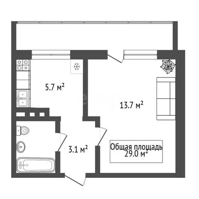 1-комнатная квартира: Новосибирск, улица Петухова, 99/1 (25.6 м) - Фото 1