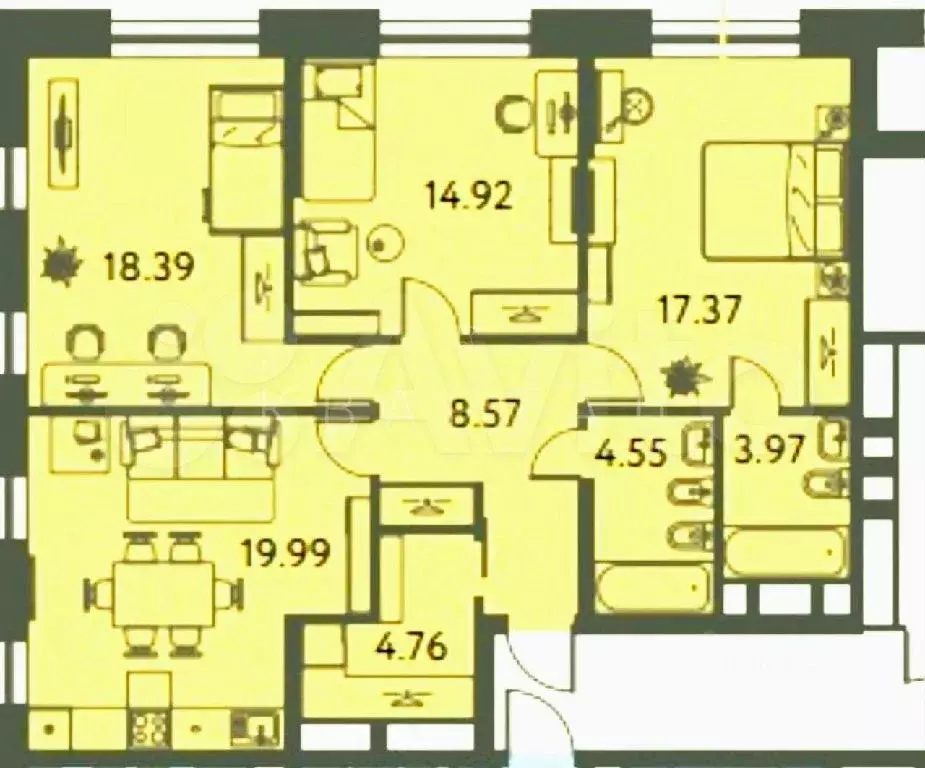 4-к. квартира, 92,7 м, 9/10 эт. - Фото 0