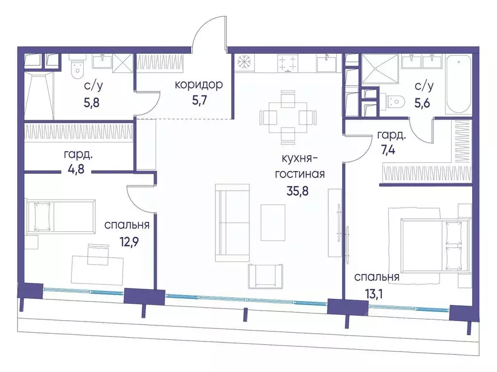 2-к кв. Москва Жилой комплекс остров, 7-й кв-л,  (91.2 м) - Фото 1