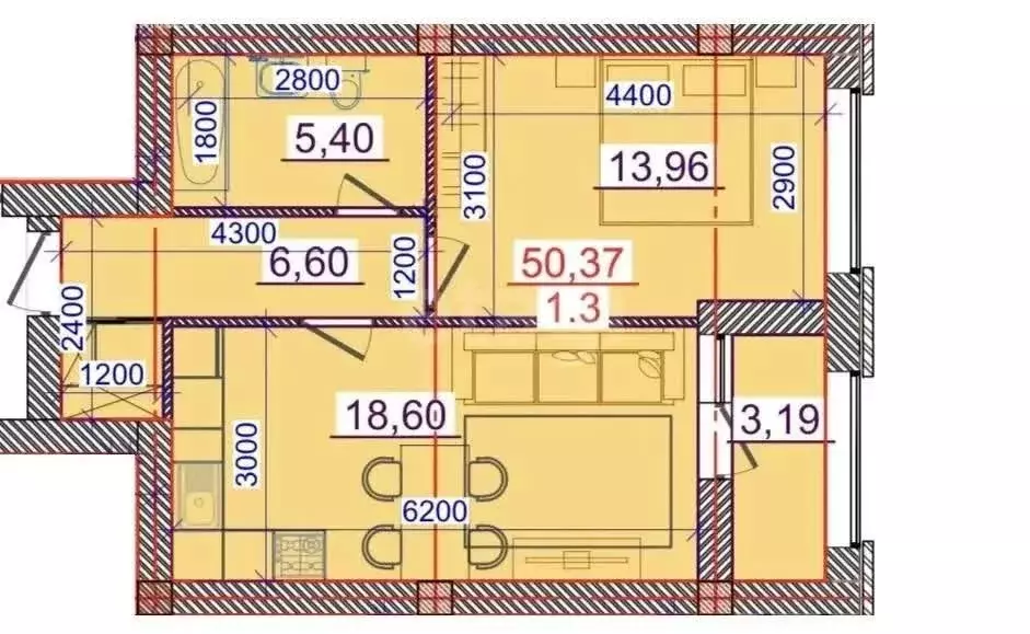 1-комнатная квартира: Владикавказ, улица Куйбышева, 77В (51 м) - Фото 1