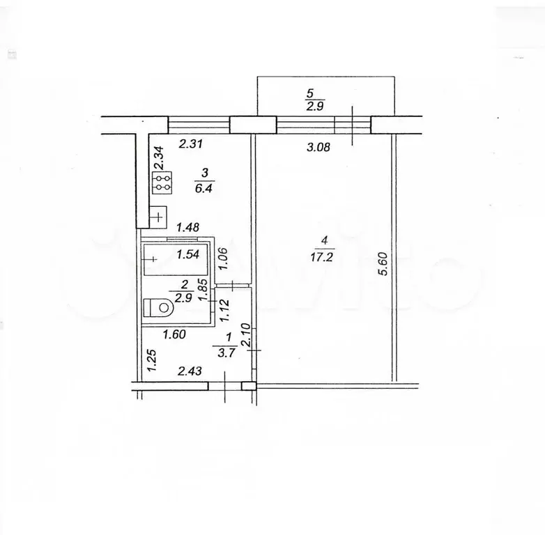 1-к. квартира, 31,1 м, 4/5 эт. - Фото 0