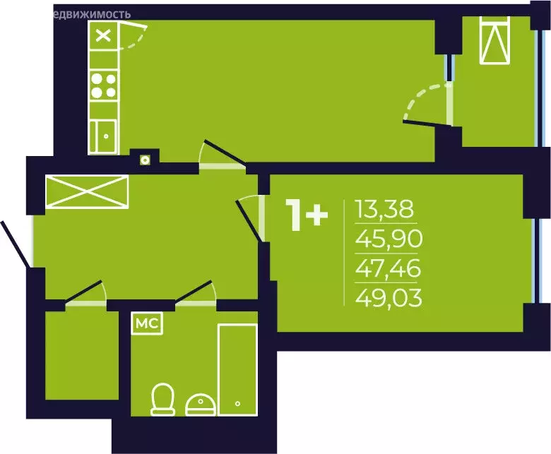 1-комнатная квартира: Уфа, улица Майора Доставалова, 11 (47.6 м) - Фото 1