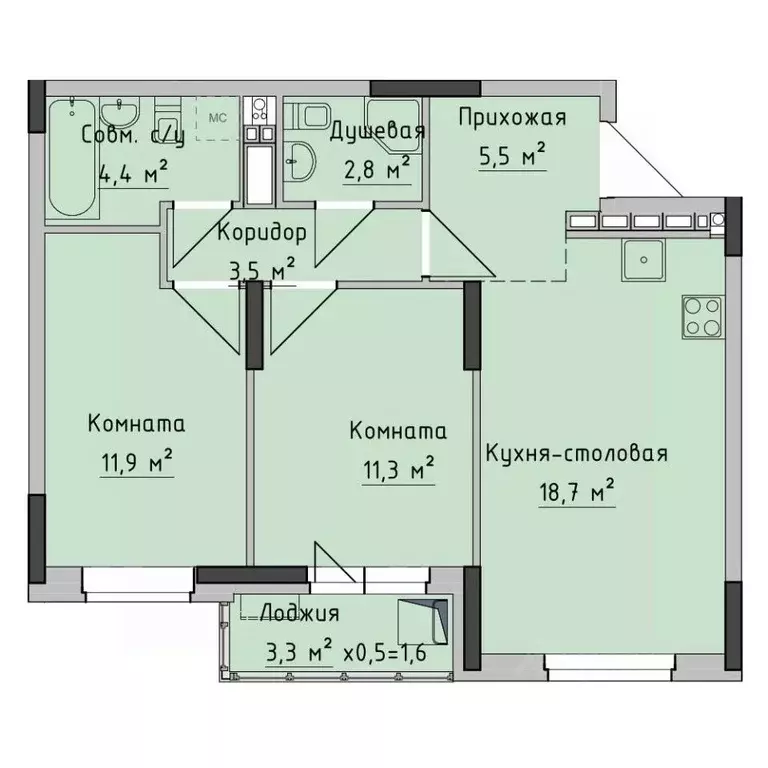 2-к кв. Удмуртия, Ижевск ул. Холмогорова, 89 (59.75 м) - Фото 0