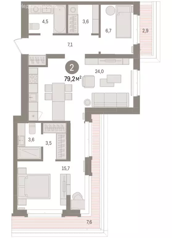 2-комнатная квартира: Тюмень, жилой комплекс На Минской (79.2 м) - Фото 1