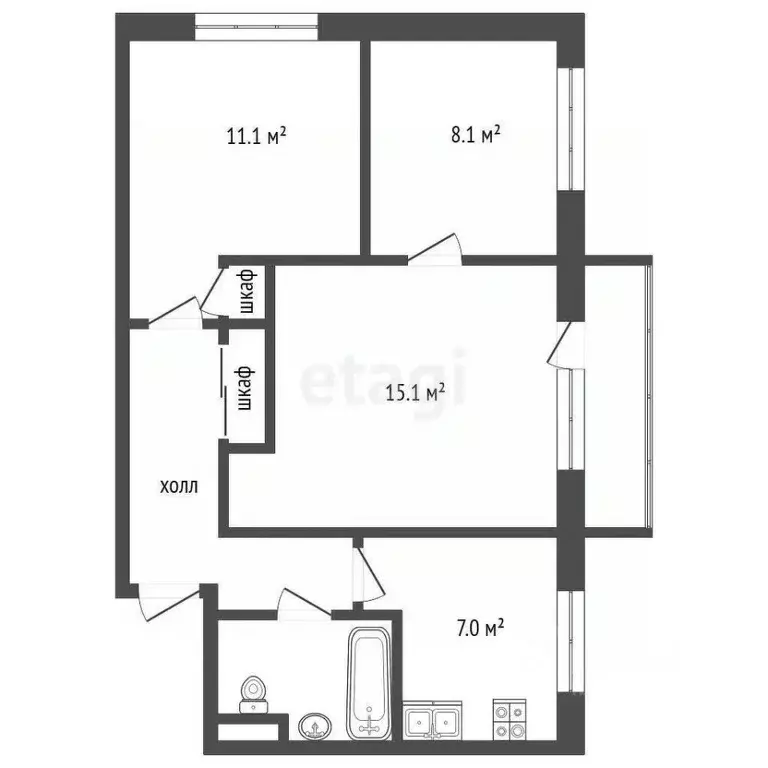3-к кв. Московская область, Воскресенск Железнодорожная ул., 1 (54.0 ... - Фото 2
