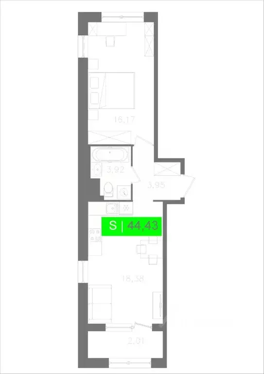 1-к кв. Санкт-Петербург Московское ш., 13ВА (44.43 м) - Фото 0