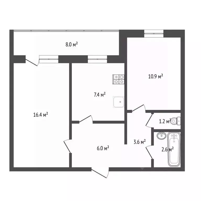 2-к кв. Тюменская область, Тюмень Заречный проезд, 39 (48.1 м) - Фото 1