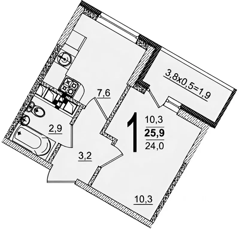 1-к кв. Краснодарский край, Краснодар ул. Западный обход, 45к1 (26.0 ... - Фото 1