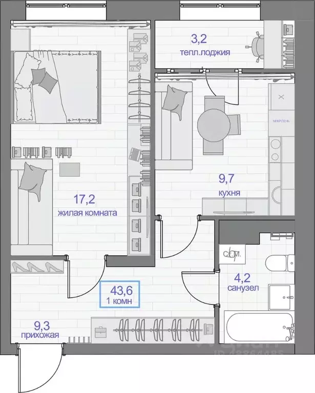 1-к кв. Красноярский край, Красноярск ул. Апрельская, 9А (43.6 м) - Фото 1