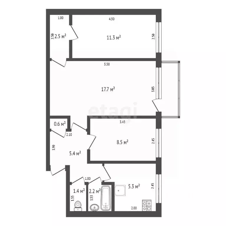 3-к кв. Брянская область, Клинцы ул. Рябка, 129 (54.9 м) - Фото 1