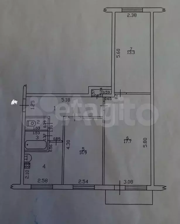 3-к. квартира, 60,1 м, 4/5 эт. - Фото 0