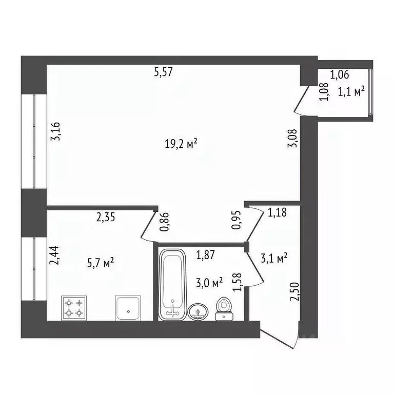 1-к кв. Башкортостан, Уфа просп. Октября, 146 (32.1 м) - Фото 1