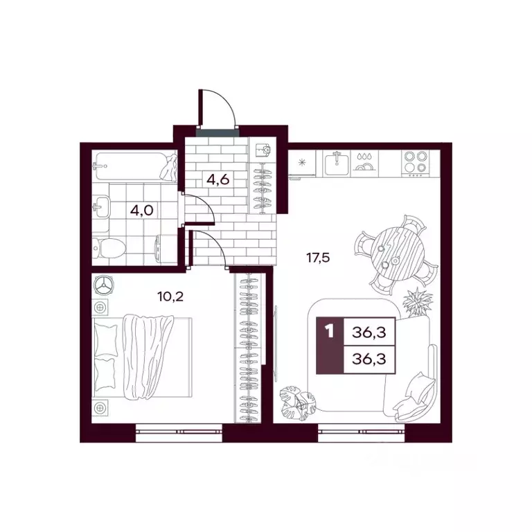 1-к кв. Тюменская область, Тюменский муниципальный округ, д. Дударева ... - Фото 1