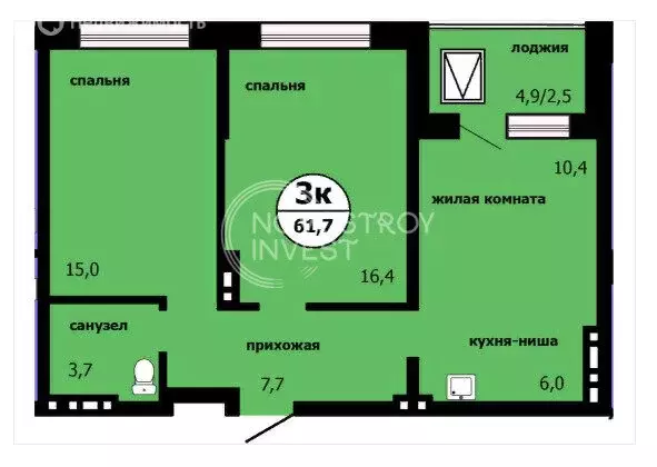 Квартира-студия: Красноярск, улица Лесников, 31 (61.7 м) - Фото 0