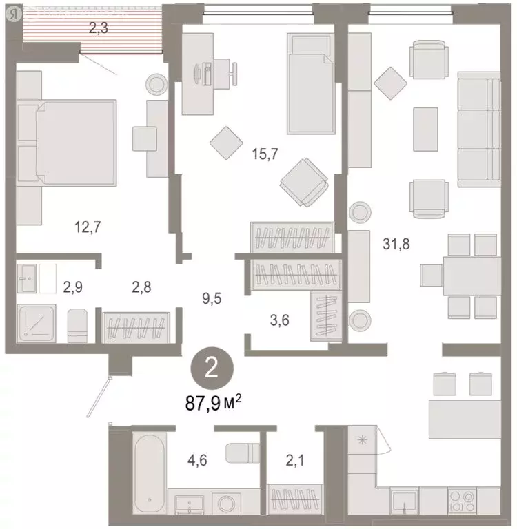 2-комнатная квартира: Тюмень, микрорайон ДОК, ЖК Октябрьский на Туре ... - Фото 2