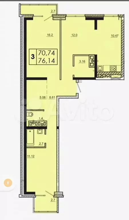 3-к. квартира, 76 м, 8/16 эт. - Фото 0