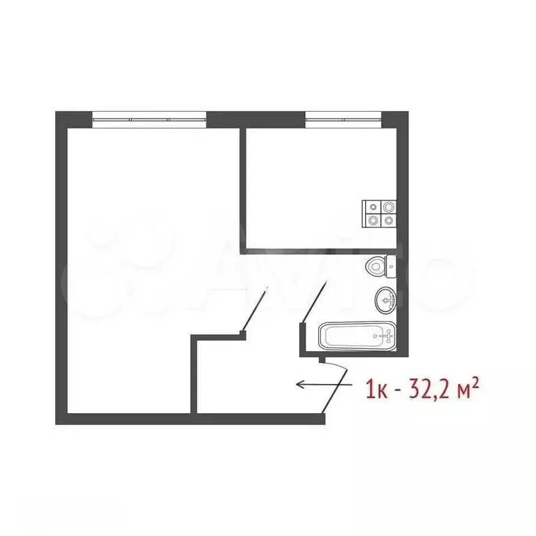 1-к. квартира, 32,2 м, 1/5 эт. - Фото 0