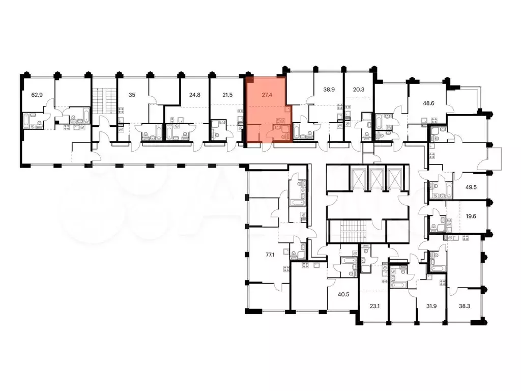 Квартира-студия, 27,4 м, 3/24 эт. - Фото 1