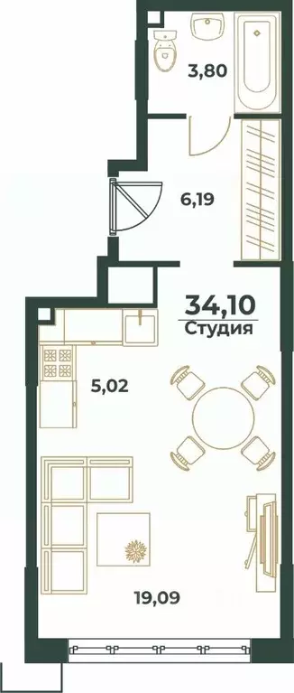 Студия Хабаровский край, Хабаровск Южный мкр, ул. Малиновского (34.1 ... - Фото 0