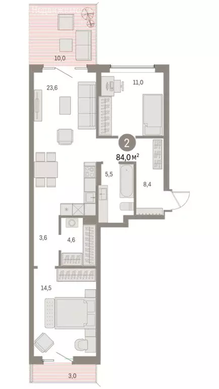 2-комнатная квартира: Курган, жилой район Центральный, ЖК Дом Кино ... - Фото 1