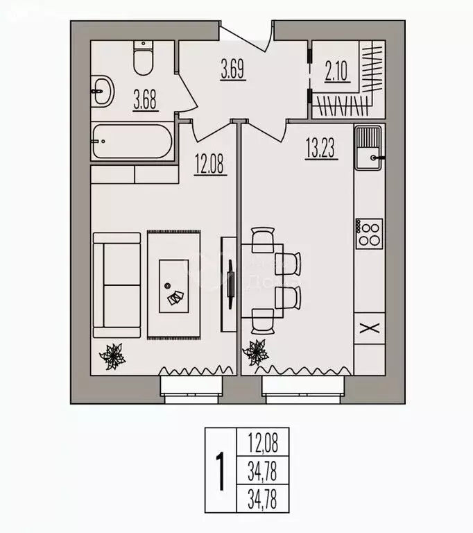 1-комнатная квартира: Волгоград, улица Землячки, 84/5 (34.8 м) - Фото 1