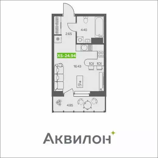 Квартира-студия: Архангельск, улица Валявкина, 28 (24.94 м) - Фото 0