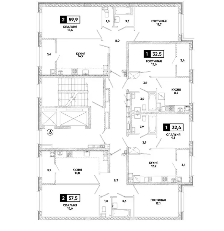 2-к кв. Ставропольский край, Ставрополь ул. Андрея Голуба, 12к7 (59.9 ... - Фото 1