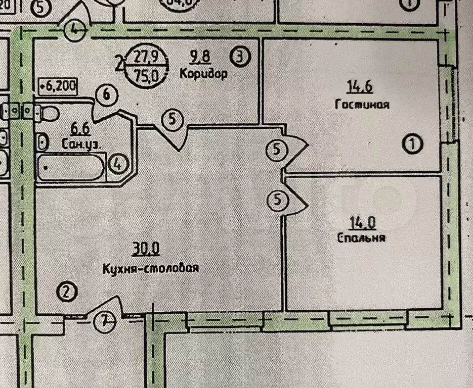 2-к. квартира, 75,8 м, 2/3 эт. - Фото 0