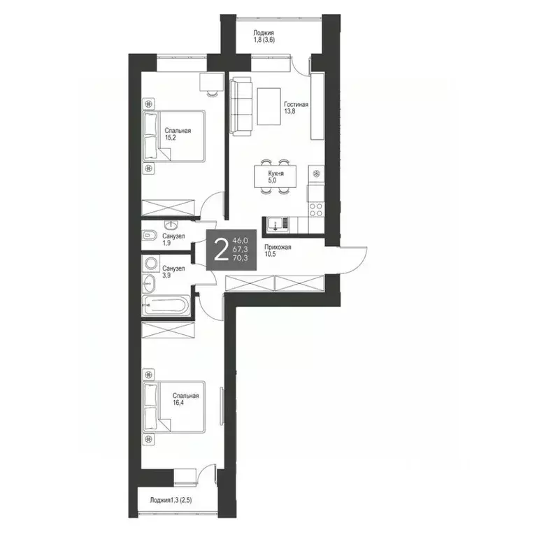 2-к кв. Татарстан, Альметьевск ул. Гафиатуллина, 60 (70.3 м) - Фото 1