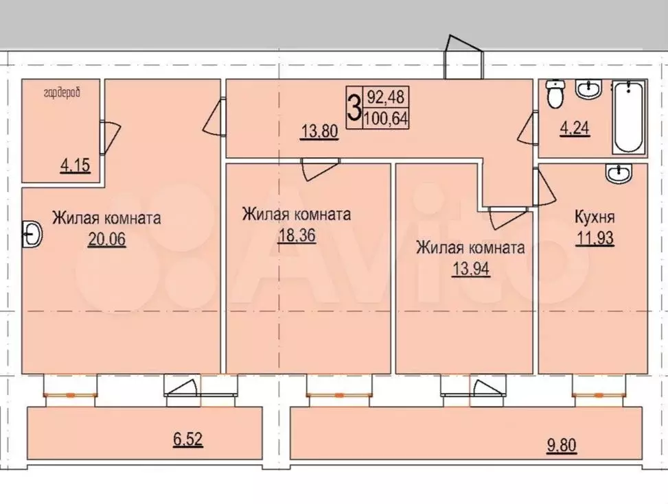 3-к. квартира, 100,6 м, 13/14 эт. - Фото 0