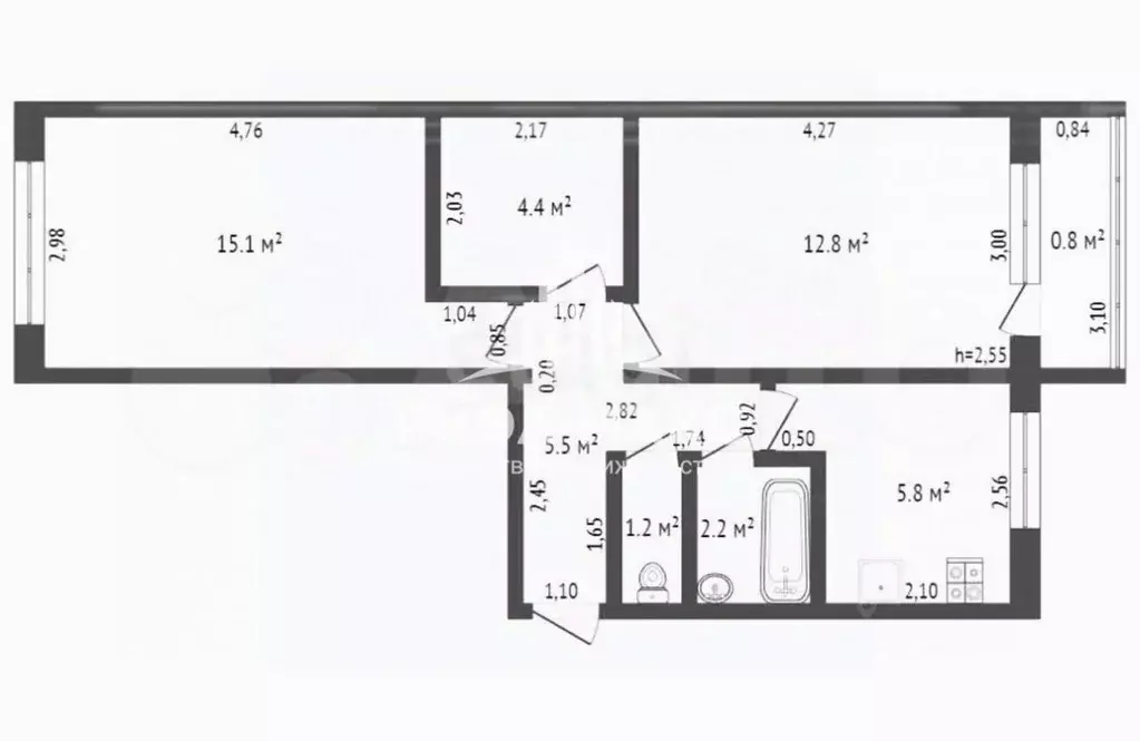 2-к кв. Брянская область, Брянск Донбасская ул., 59А (47.0 м) - Фото 1