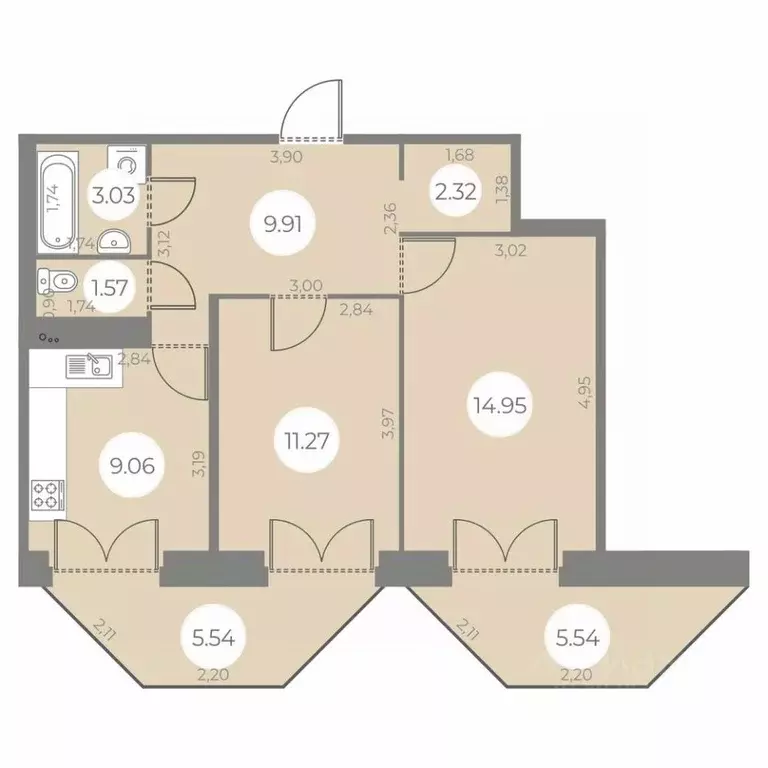 2-к кв. Санкт-Петербург ул. Маршала Захарова, 8 (55.43 м) - Фото 0