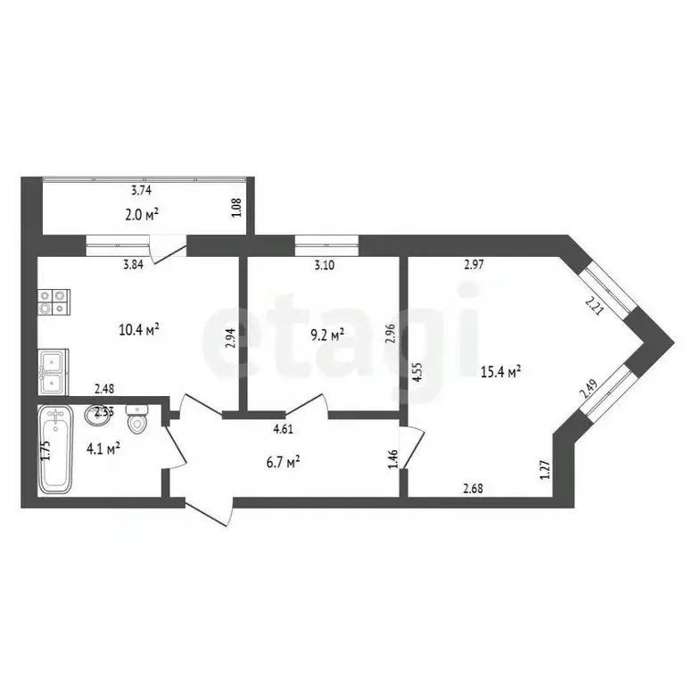 2-к кв. Забайкальский край, Чита Кабанская ул., 1а (45.8 м) - Фото 2