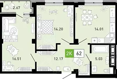 2-к кв. Тюменская область, Тюмень ул. Константина Посьета, 6 (61.7 м) - Фото 0