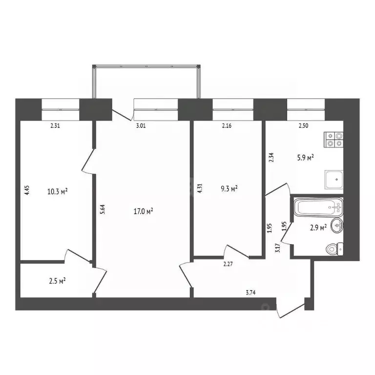 3-к кв. Костромская область, Кострома Калиновская ул., 27 (54.0 м) - Фото 2