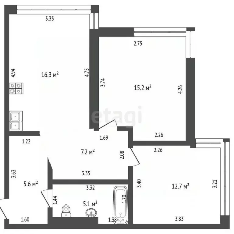 3-к кв. Кемеровская область, Кемерово ул. Мичурина, 58 (62.1 м) - Фото 1