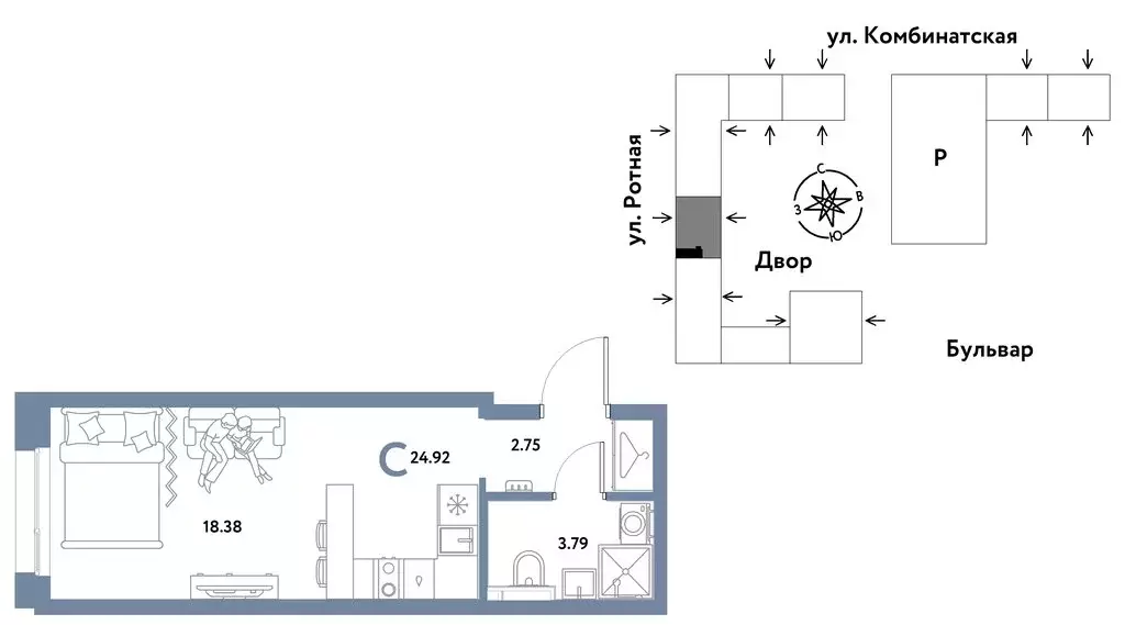 1-комнатная квартира: Екатеринбург, Ленинский район (24.92 м) - Фото 1