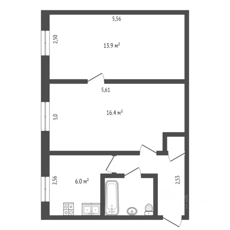 2-к кв. Тюменская область, Тюмень Фабричная ул., 20 (44.0 м) - Фото 2
