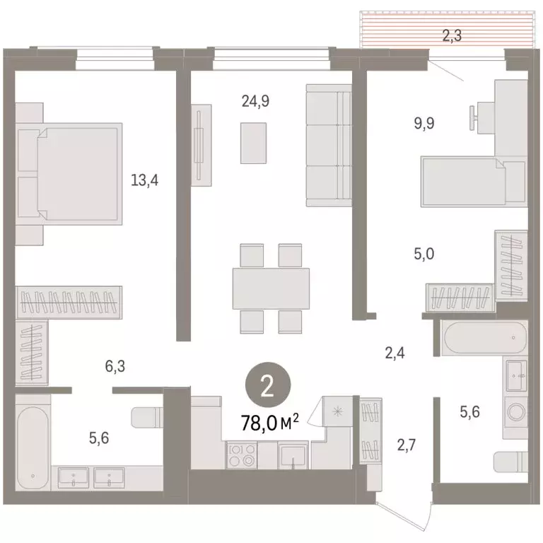 2-комнатная квартира: Новосибирск, улица Аэропорт (78.02 м) - Фото 1