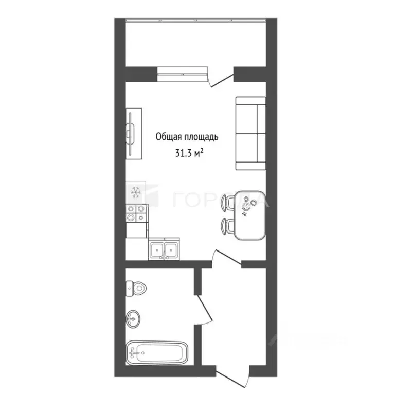Студия Новосибирская область, Новосибирск ул. Виктора Уса, 4 (31.3 м) - Фото 2