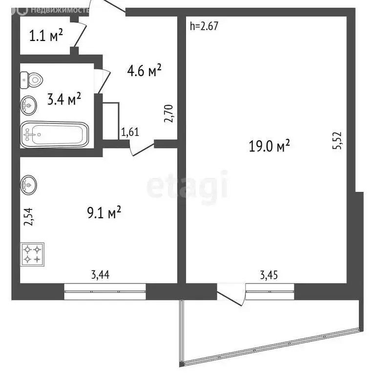 1-комнатная квартира: Ковров, улица Брюсова, 54/1 (37.2 м) - Фото 1