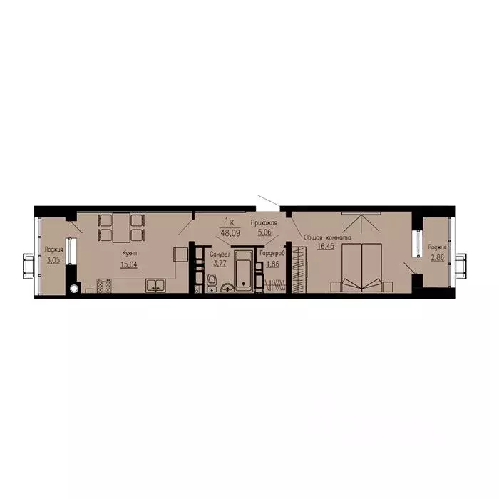 1-к кв. Ставропольский край, Пятигорск Скачки мкр,  (48.09 м) - Фото 1