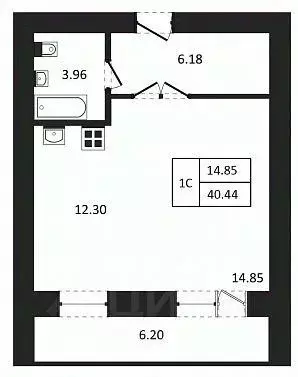 Студия Новосибирская область, Новосибирск ул. Юности, 9 (40.44 м) - Фото 0