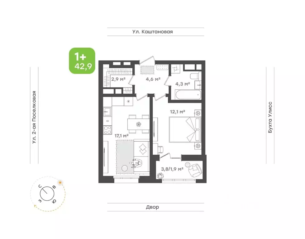 1-к кв. Приморский край, Владивосток ул. 3-я Поселковая, 16/1 (42.9 м) - Фото 1