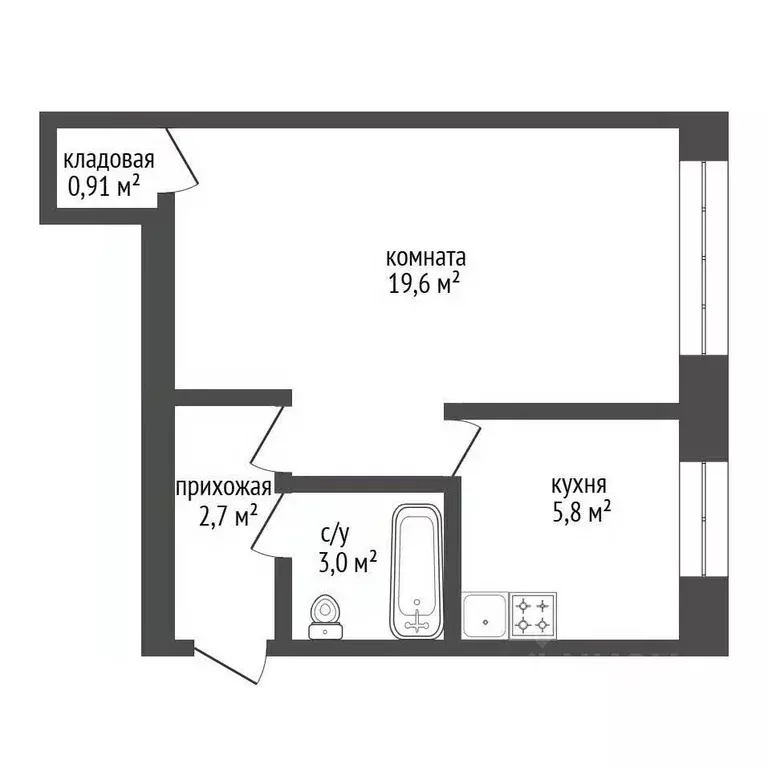 1-к кв. Башкортостан, Уфа Первомайская ул., 1а (31.3 м) - Фото 2