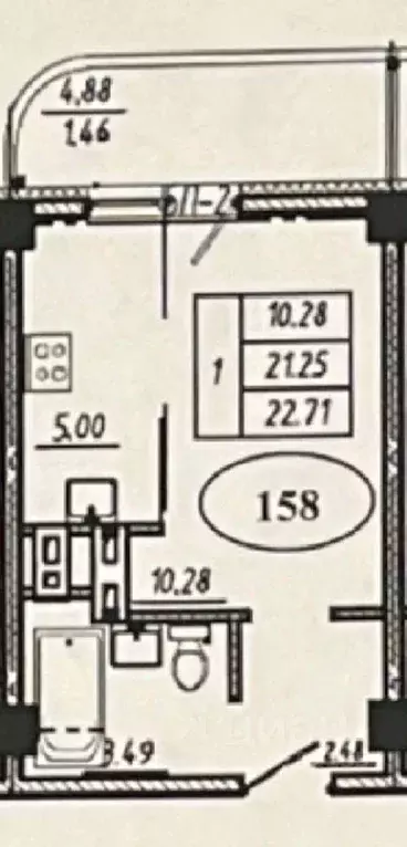 1-к кв. Омская область, Омск ул. Б.Г. Шаронова, 29 (23.0 м) - Фото 1